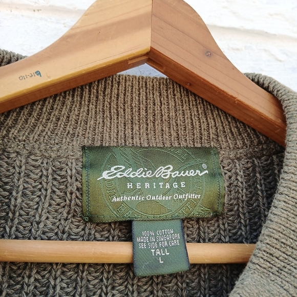 Eddie Bauer Chunky Fisherman Pullover Sweater Olive Heritage - Picture 2 of 3